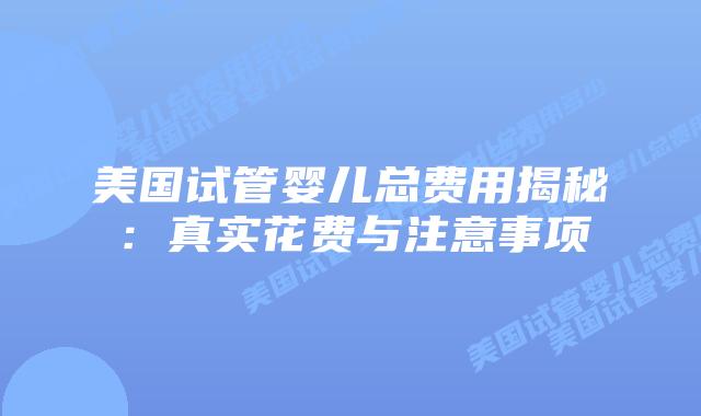 美国试管婴儿总费用揭秘:真实花费与注意事项插图 美国试管婴儿总费用揭秘:真实花费与注意事项