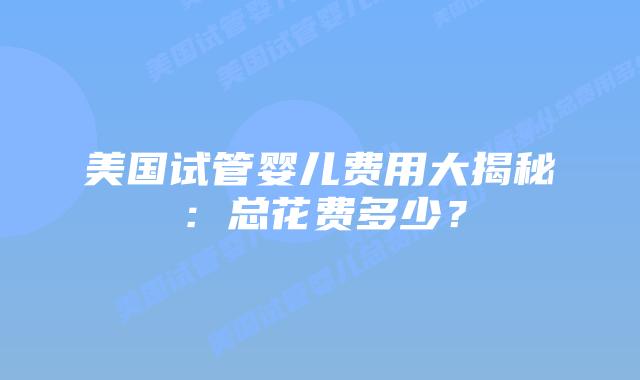 美国试管婴儿费用大揭秘：总花费多少？