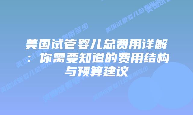 美国试管婴儿总费用详解：你需要知道的费用结构与预算建议