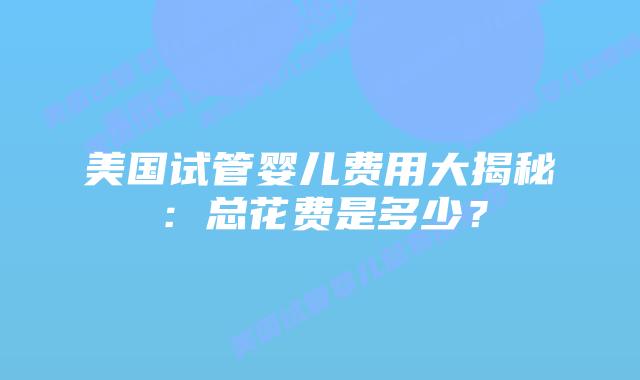 美国试管婴儿费用大揭秘:总花费是多少?插图 美国试管婴儿费用大揭秘:总花费是多少?