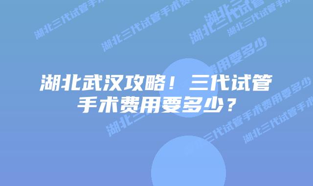 湖北武汉攻略！三代试管手术费用要多少？