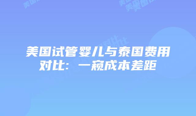 美国试管婴儿与泰国费用对比: 一窥成本差距