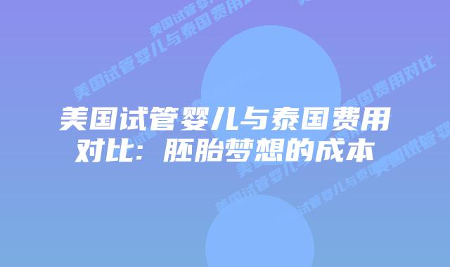 美国试管婴儿与泰国费用对比: 胚胎梦想的成本