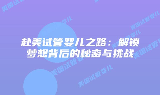 赴美试管婴儿之路：解锁梦想背后的秘密与挑战