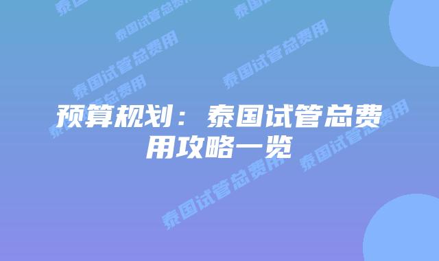预算规划:泰国试管总费用攻略一览插图 预算规划:泰国试管总费用攻略一览