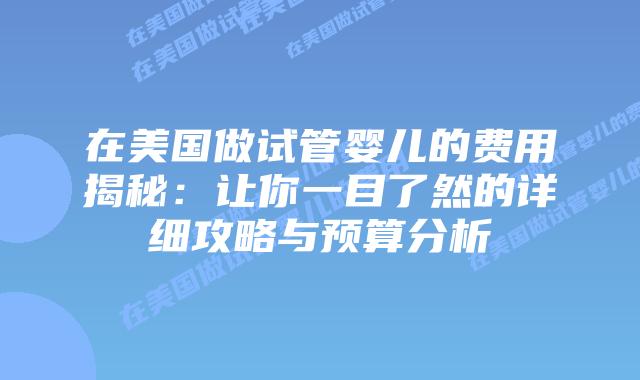 在美国做试管婴儿的费用揭秘：让你一目了然的详细攻略与预算分析