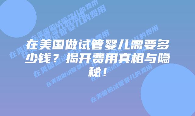 在美国做试管婴儿需要多少钱？揭开费用真相与隐秘！