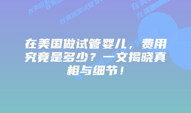 在美国做试管婴儿，费用究竟是多少？一文揭晓真相与细节！