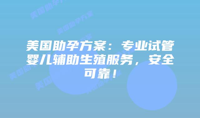 美国助孕方案：专业试管婴儿辅助生殖服务，安全可靠！