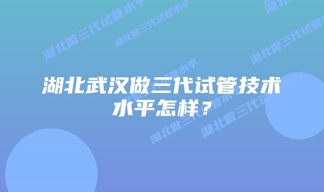 湖北武汉做三代试管技术水平怎样？
