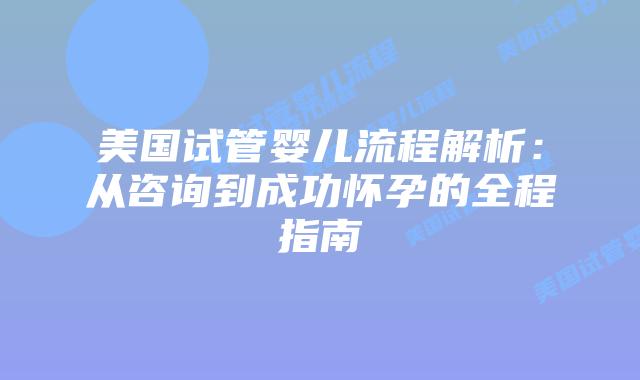 美国试管婴儿流程解析：从咨询到成功怀孕的全程指南