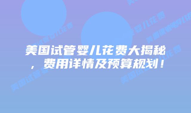 美国试管婴儿花费大揭秘，费用详情及预算规划！