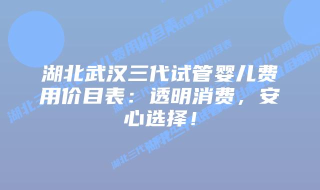 湖北武汉三代试管婴儿费用价目表:透明消费,安心选择!插图 湖北武汉三代试管婴儿费用价目表:透明消费,安心选择!