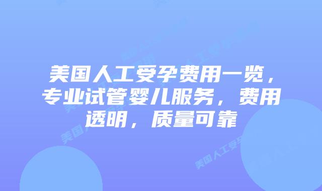 美国人工受孕费用一览，专业试管婴儿服务，费用透明，质量可靠