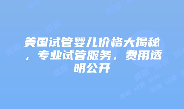 美国试管婴儿价格大揭秘，专业试管服务，费用透明公开