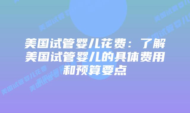 美国试管婴儿花费：了解美国试管婴儿的具体费用和预算要点