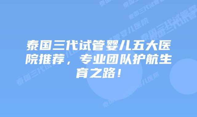 泰国三代试管婴儿五大医院推荐，专业团队护航生育之路！