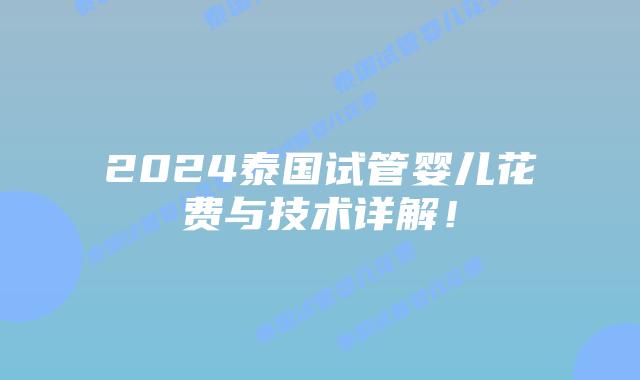 2024泰国试管婴儿花费与技术详解！