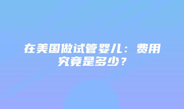 在美国做试管婴儿：费用究竟是多少？