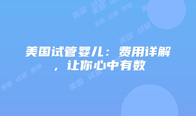 美国试管婴儿：费用详解，让你心中有数
