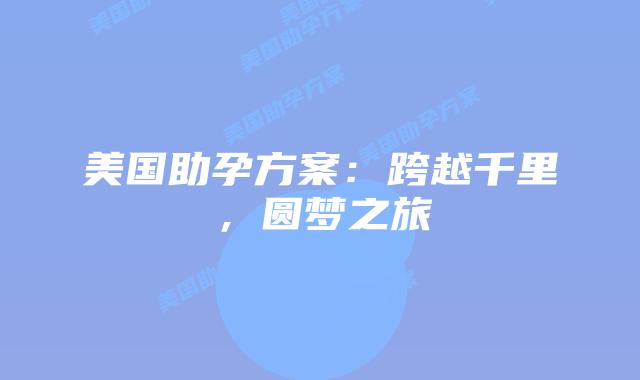 美国助孕方案：跨越千里，圆梦之旅