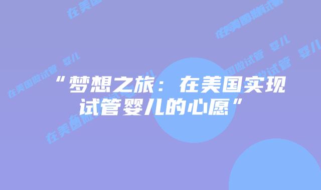 “梦想之旅：在美国实现试管婴儿的心愿”