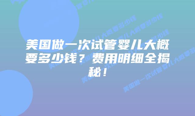 美国做一次试管婴儿大概要多少钱？费用明细全揭秘！