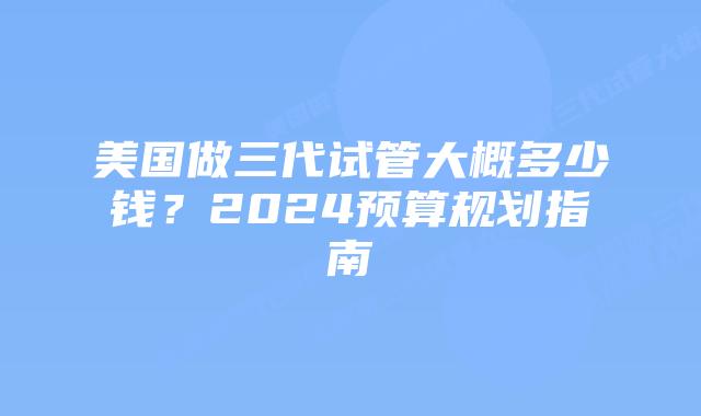 美国做三代试管大概多少钱？2024预算规划指南