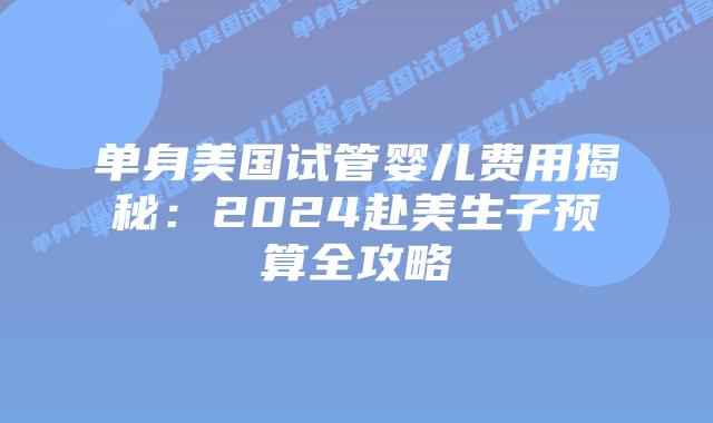 单身美国试管婴儿费用揭秘：2024赴美生子预算全攻略