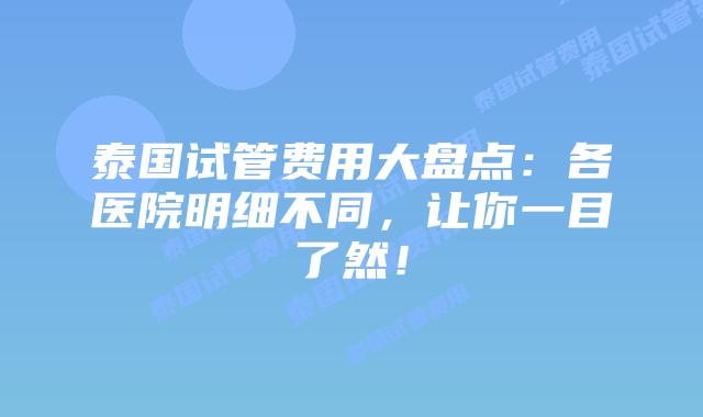 泰国试管费用大盘点：各医院明细不同，让你一目了然！
