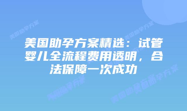 美国助孕方案精选：试管婴儿全流程费用透明，合法保障一次成功