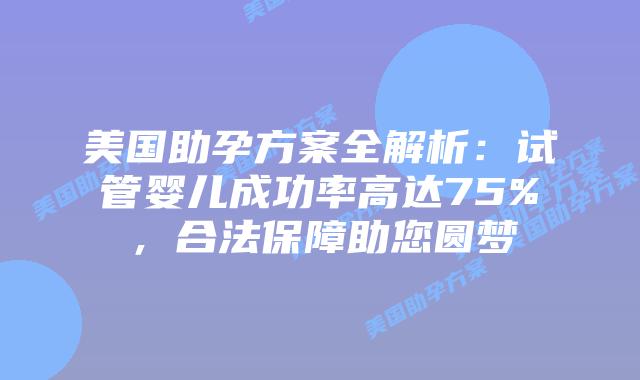 美国助孕方案全解析：试管婴儿成功率高达75%，合法保障助您圆梦