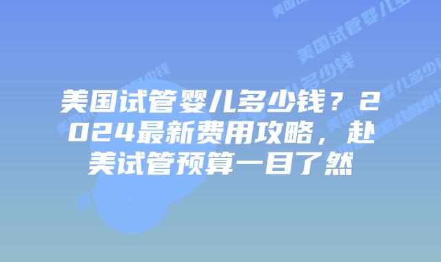 美国试管婴儿多少钱？2024最新费用攻略，赴美试管预算一目了然