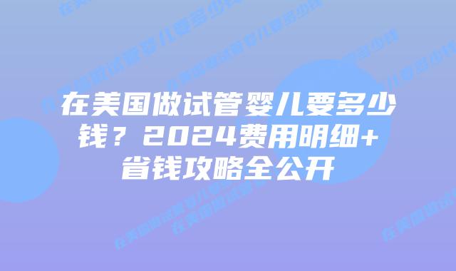 在美国做试管婴儿要多少钱？2024费用明细+省钱攻略全公开