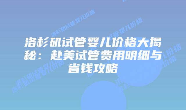 洛杉矶试管婴儿价格大揭秘：赴美试管费用明细与省钱攻略