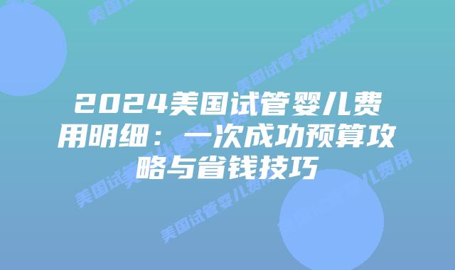 2024美国试管婴儿费用明细：一次成功预算攻略与省钱技巧
