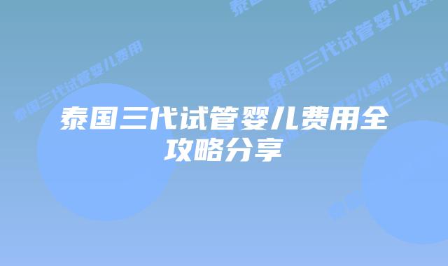 泰国三代试管婴儿费用全攻略分享