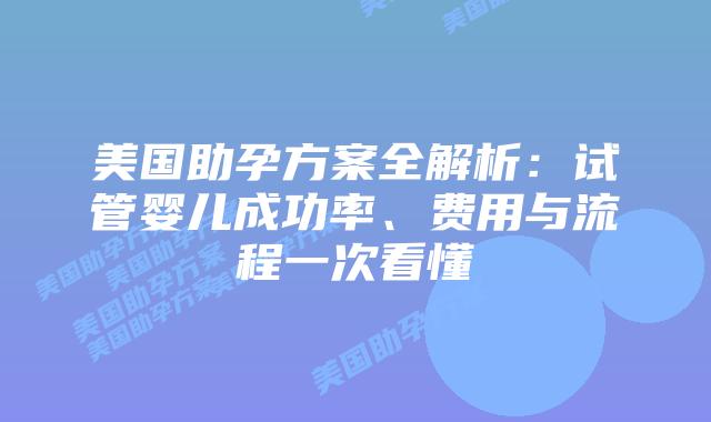 美国助孕方案全解析：试管婴儿成功率、费用与流程一次看懂