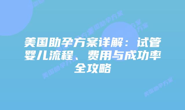 美国助孕方案详解：试管婴儿流程、费用与成功率全攻略
