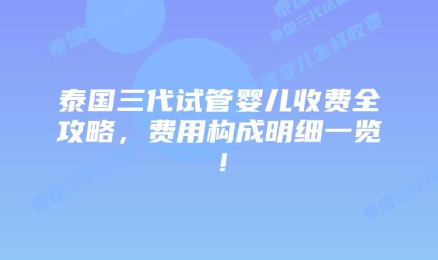 泰国三代试管婴儿收费全攻略，费用构成明细一览！