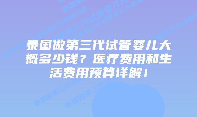 泰国做第三代试管婴儿大概多少钱？医疗费用和生活费用预算详解！