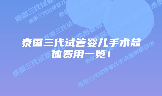 泰国三代试管婴儿手术总体费用一览！