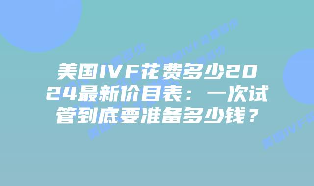 美国IVF花费多少2024最新价目表：一次试管到底要准备多少钱？