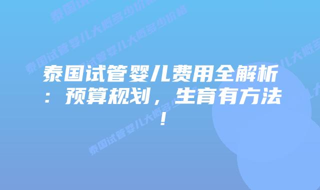 泰国试管婴儿费用全解析:预算规划,生育有方法!插图 泰国试管婴儿费用全解析:预算规划,生育有方法!