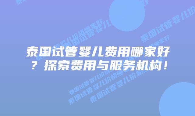 泰国试管婴儿费用哪家好？探索费用与服务机构！