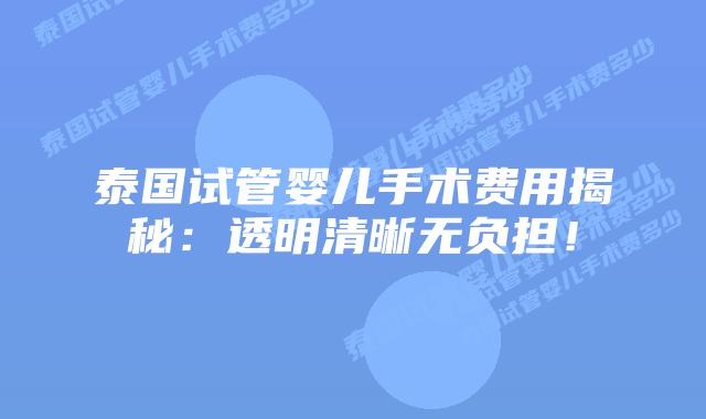 泰国试管婴儿手术费用揭秘：透明清晰无负担！