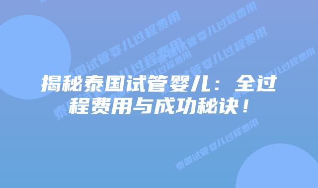 揭秘泰国试管婴儿:全过程费用与成功秘诀!插图 揭秘泰国试管婴儿:全过程费用与成功秘诀!