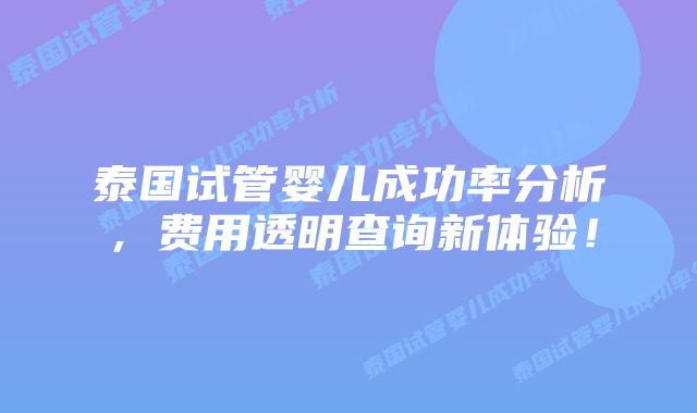 泰国试管婴儿成功率分析，费用透明查询新体验！