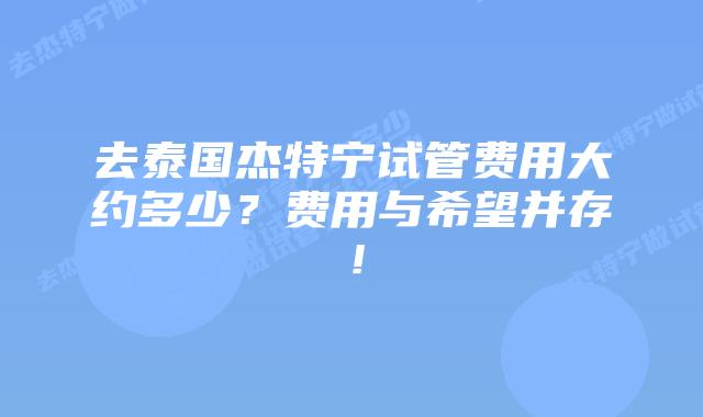 去泰国杰特宁试管费用大约多少？费用与希望并存！