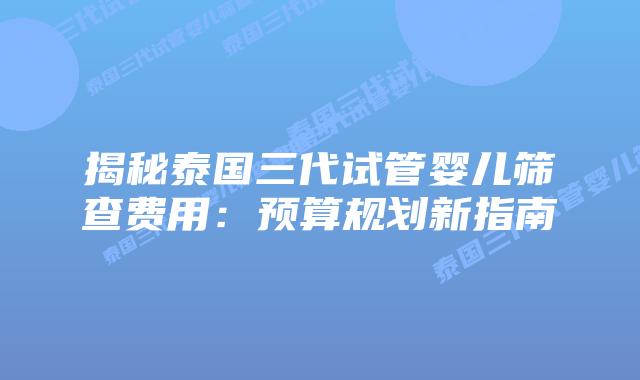 揭秘泰国三代试管婴儿筛查费用：预算规划新指南